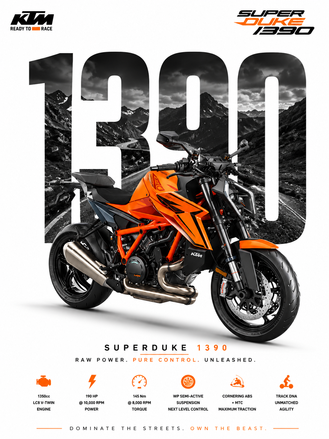 KTM 1390 Super Duke Poster | Premium Motorcycle Wall Art