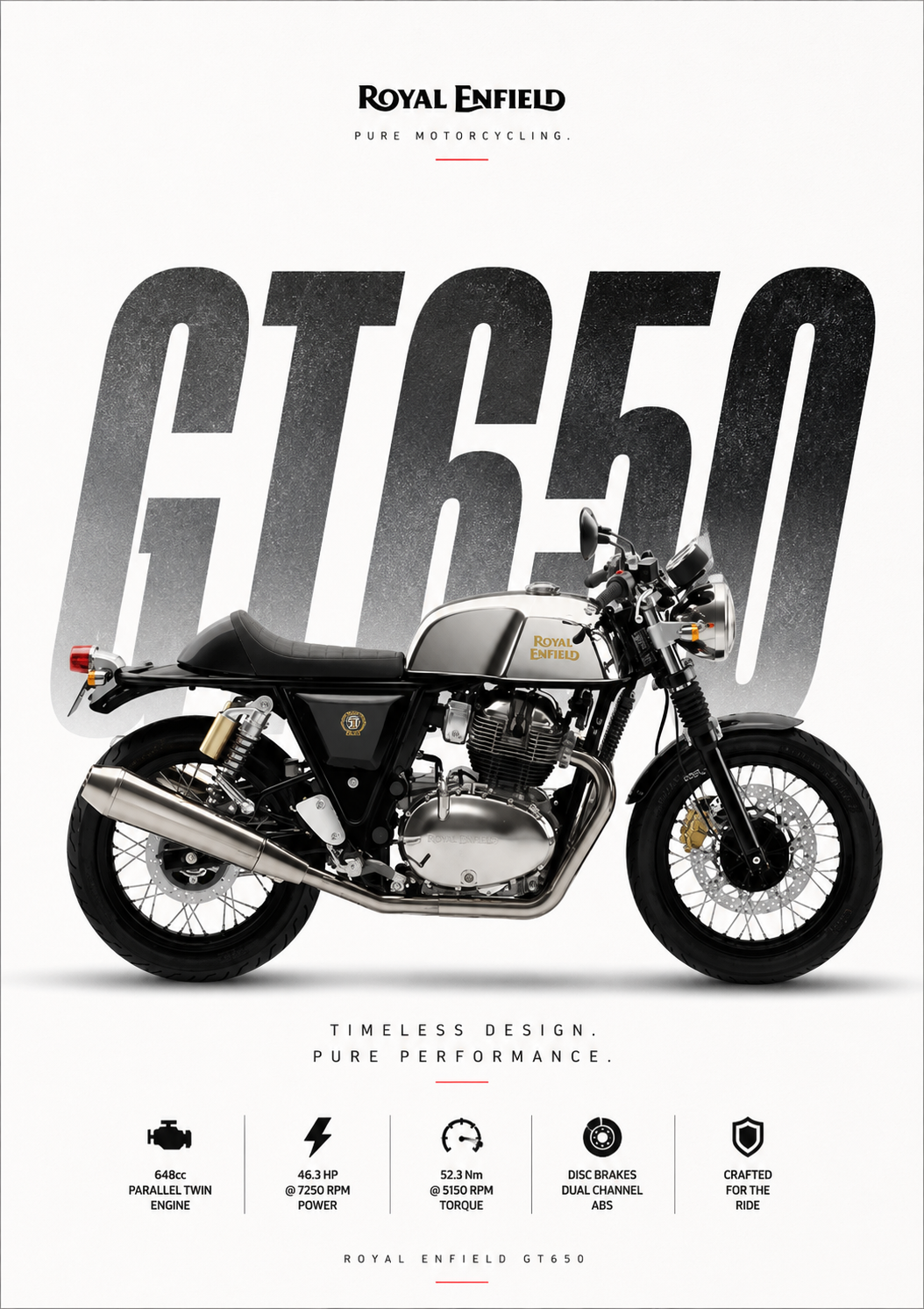 Royal Enfield GT 650 Motorcycle Poster | Classic Café Racer Wall Art