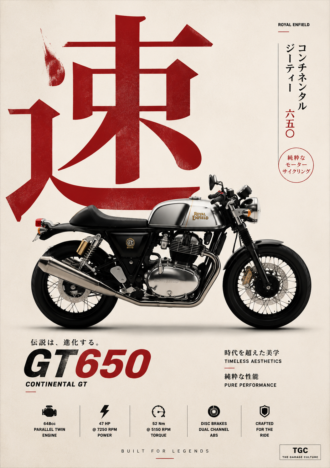 Royal Enfield Continental GT 650 Poster | Vintage Japanese-Inspired Motorcycle Wall Art