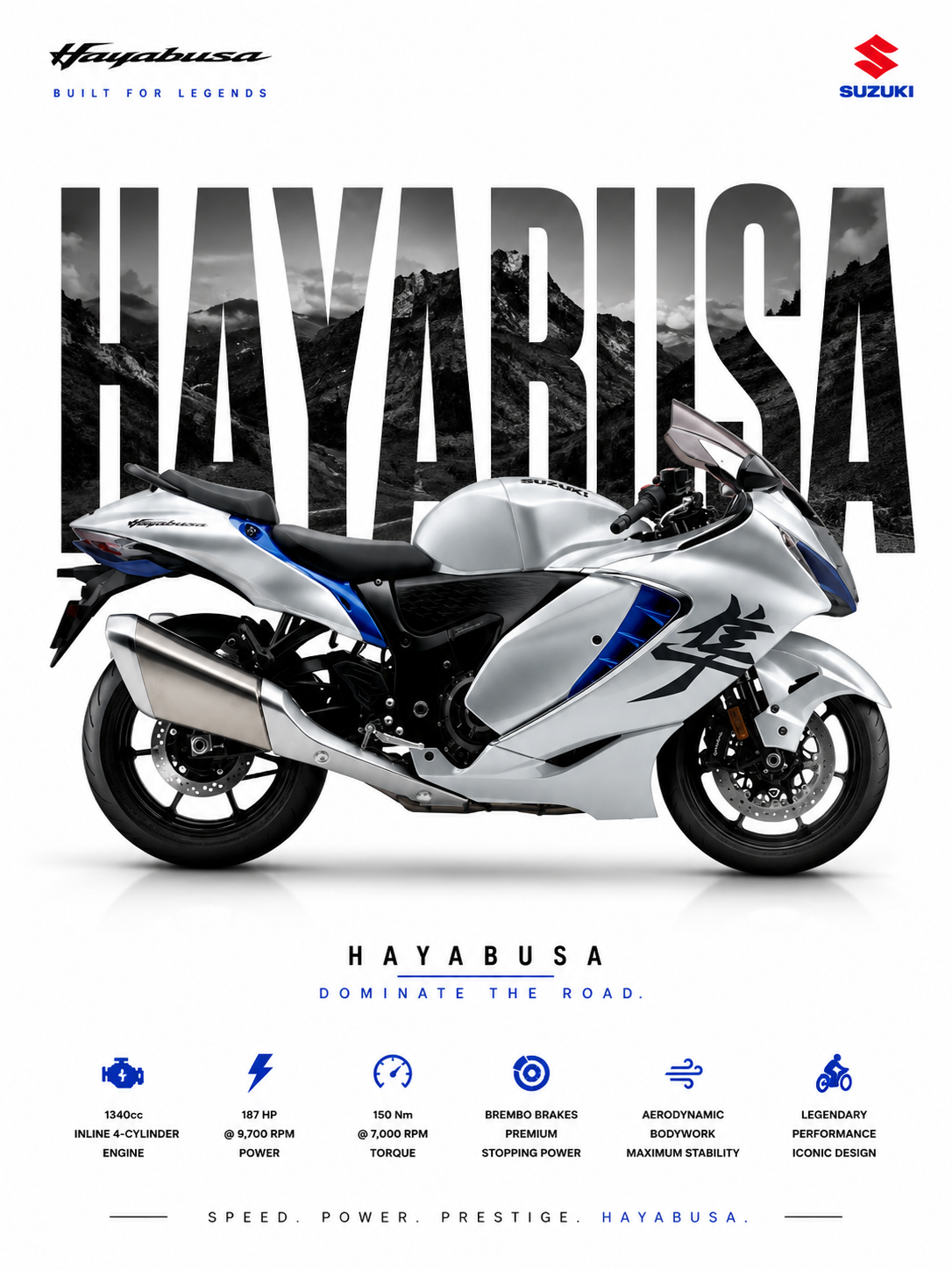 Suzuki Hayabusa Motorcycle Poster | Premium Superbike Wall Art