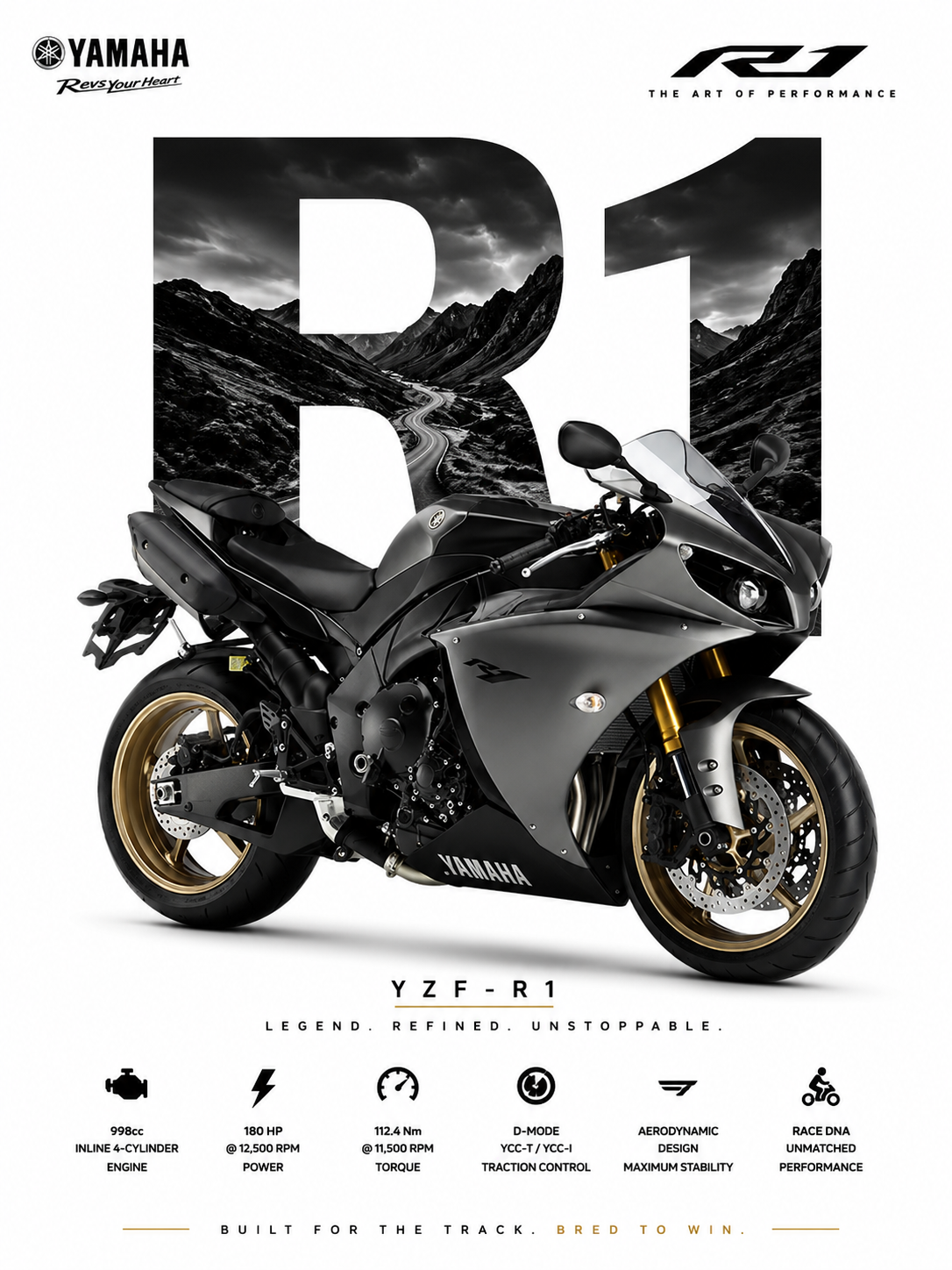 Yamaha YZF-R1 Motorcycle Poster | Premium Superbike Wall Art