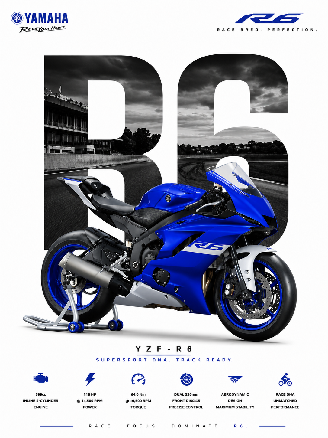 Yamaha YZF-R6 Motorcycle Poster | Premium Supersport Wall Art